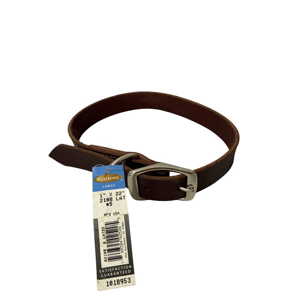 Retriever Large Brown Leather Dog Collar 1 x 22 Inch Made in‎ USA 2108 LAT22 NEW